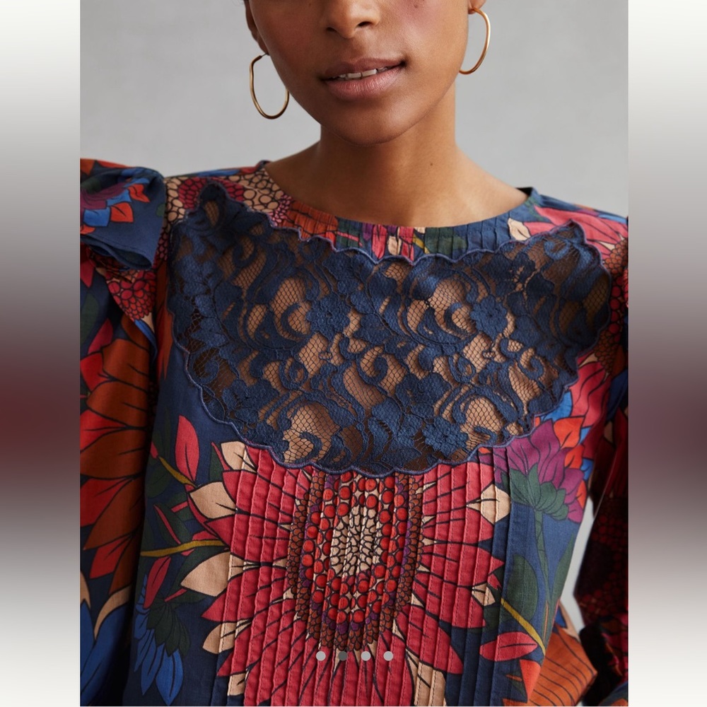 Farm Rio for Anthropologie ruffle long-sleeve blouse size small